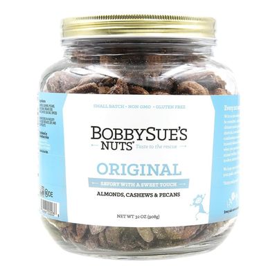 BobbySue&#39;s Nuts Original Style, All Natural, Healthy Snack, Gluten Free, Low Sugar, and High Protein Nuts Mix of Almonds, Cashews, Pecans, 32 Oz, 1 Jar