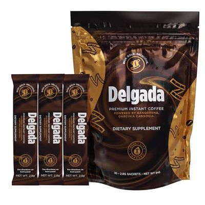 Total Life Changes Delgada Instant Coffee - Convenient Instant Coffee with Premium Garcinia Cambogia &amp; Ganoderma for a Rich, Bold Taste - 28 Sachets