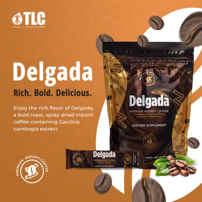 Total Life Changes Delgada Instant Coffee - Convenient Instant Coffee with Premium Garcinia Cambogia &amp; Ganoderma for a Rich, Bold Taste - 28 Sachets