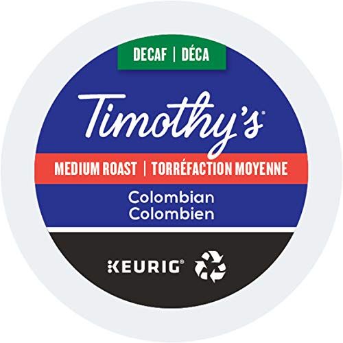 Timothy&#39;s, Colombian Decaf , Single-Serve Keurig K-Cup Pods, Medium Roast Coffee, 96 Count (4 Boxes of 24 Pods)