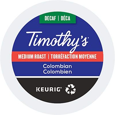 Timothy&#39;s, Colombian Decaf , Single-Serve Keurig K-Cup Pods, Medium Roast Coffee, 96 Count (4 Boxes of 24 Pods)