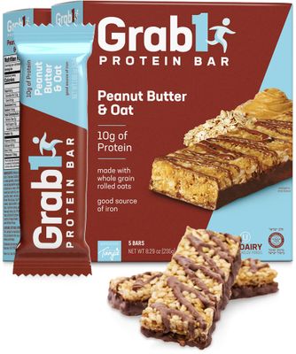 Grab1 Protein Bars, Peanut Butter and Oat Protein Bar (2 Pack - 10 Bars) | Delicious and Nutritious | Low Calorie | Perfect for Meal Replacement &amp; Snacking | Certified Kosher