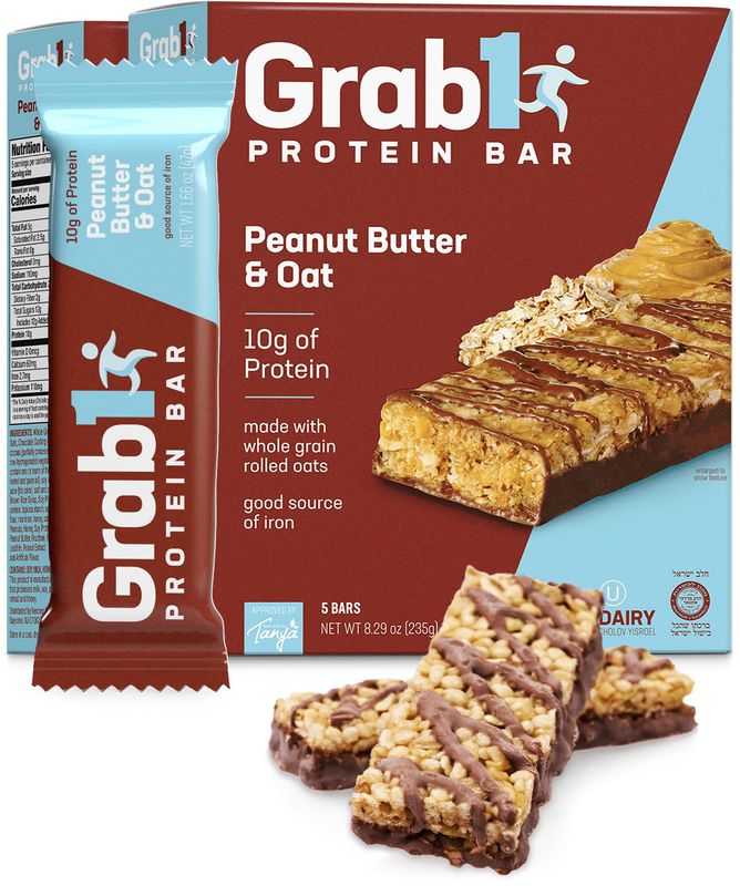 Grab1 Protein Bars, Peanut Butter and Oat Protein Bar (2 Pack - 10 Bars) | Delicious and Nutritious | Low Calorie | Perfect for Meal Replacement &amp; Snacking | Certified Kosher