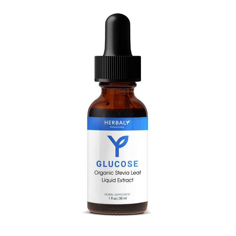 Herbaly Glucose Organic Stevia Leaf Sweetener - Antioxidant Rich Blend - Balanced Systems &amp; Energy- Natural Wellness - Delicious Daily Sweetness For Tea, Coffee, &amp; More - Vegan Formula - 1 fl oz