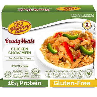 KJ Poultry Kosher Ready Meals - Chicken Chow Mein, MRE Meat Meals Ready to Eat, Gluten Free (1 Pack) Prepared Entree Fully Cooked, Shelf Stable Microwave Dinner Travel Military Camping Survival