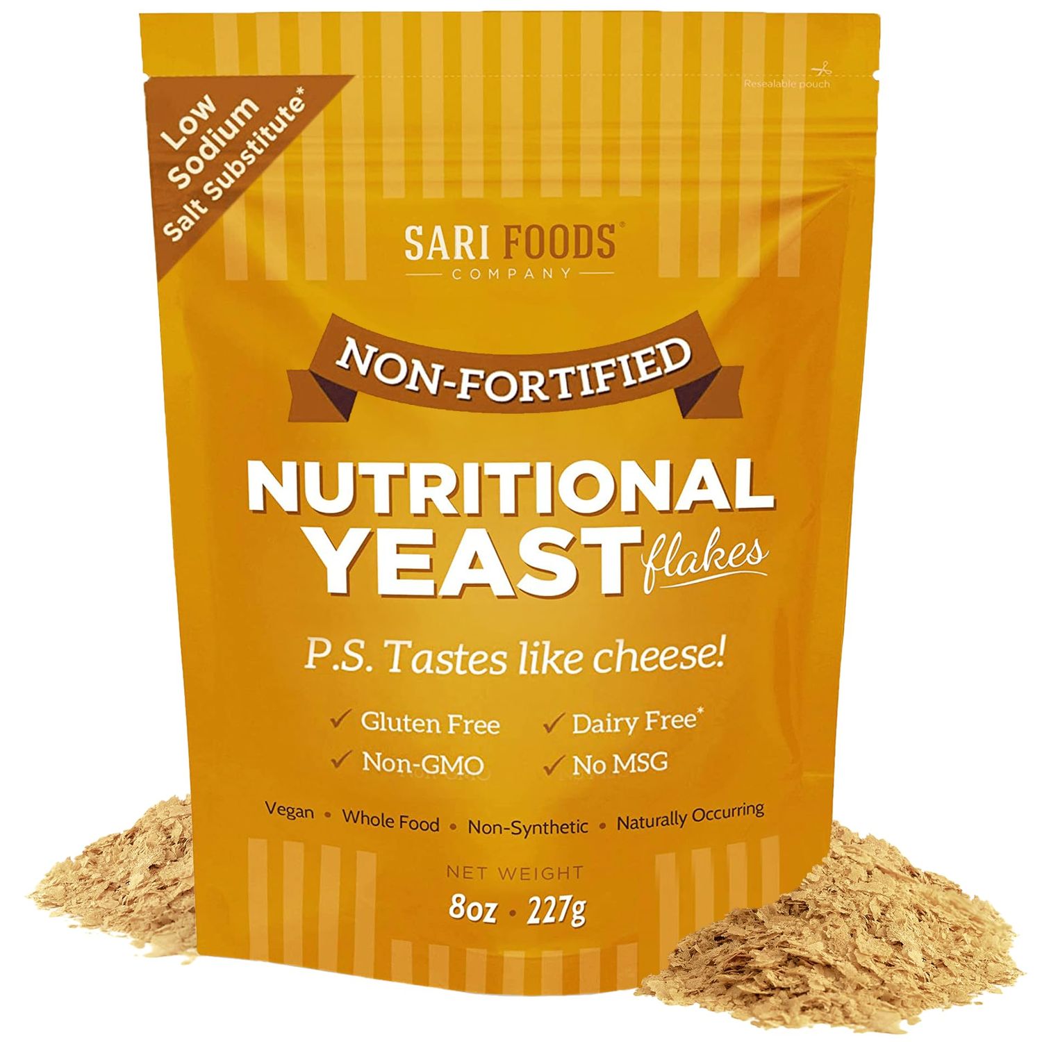 Sari Foods Non-Fortified Nutritional Yeast Flakes - 24oz or 8oz - Superfood, Rich in Protein. Gluten Free &amp; Dairy Free Vegan Cheese Substitute, Vitamins B, Beta-glucans and all 18 Amino Acids, Non GMO