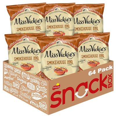 Miss Vickie&#39;s Kettle Cooked Potato Chips, Smokehouse BBQ Flavored , 1.375 Ounce (Pack of 64)