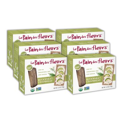 Le Pain Des Fleurs Organic Buckwheat Crispbread | Low Sodium, Low Fat, Vegan Crackers| 6 Pack of 5.3 oz Boxes