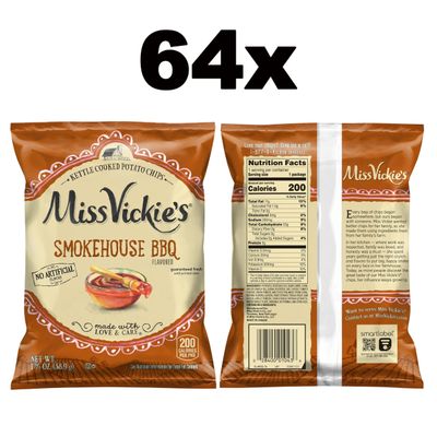 Miss Vickie's Kettle Cooked Potato Chips, Smokehouse BBQ Flavored , 1.375 Ounce (Pack of 64)