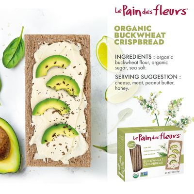 Le Pain Des Fleurs Organic Buckwheat Crispbread | Low Sodium, Low Fat, Vegan Crackers| 6 Pack of 5.3 oz Boxes