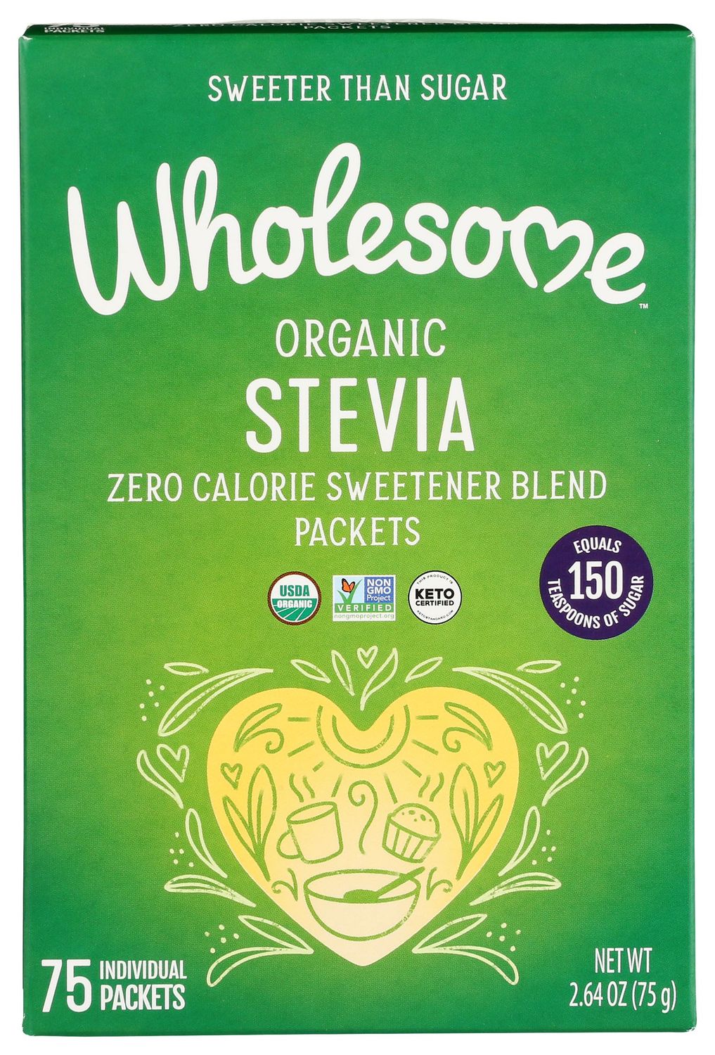 Wholesome Organic Stevia, Zero Calorie Sweetener Blend, Non GMO &amp; Gluten Free, 1 g (Pack of 75)