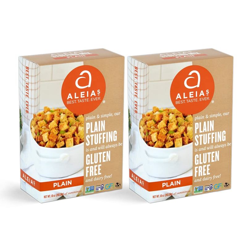 ALEIA&#39;S BEST. TASTE. EVER. Plain Stuffing Mix - 10oz / 2 Pack - Authentic Taste, Classic Stuffing for Gluten Free Recipes, Certified Gluten Free, Non-GMO, Corn Free, Soy Free, Dairy Free, Low Sodium