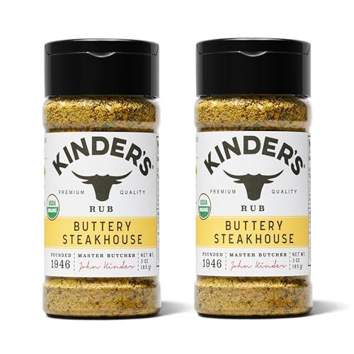 Kinder&#39;s Organic Buttery Steakhouse Rub, Premium Quality Seasoning, MSG Free, USDA Certified Organic, 3 oz (2 Pack)