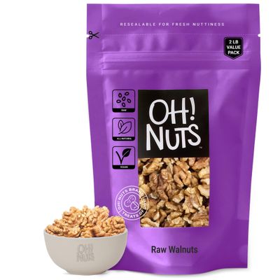 Walnuts Halves &amp; Pieces | Raw - 100% Natural | 2 lb | Raw Unshelled Walnuts | Packed in New York Zip-Seal Bag for Exceptional Freshness by Oh Nuts