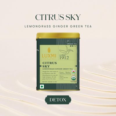 Luxmi Estates Citrus Sky Green Tea 100gm Tin | Certified Organic Darjeeling Green Tea