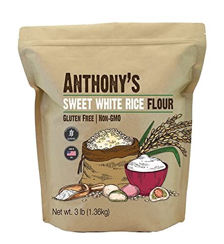 Anthony&#39;s Sweet White Rice Flour, 3 lb, Glutinous Rice Flour, Gluten Free, Non GMO, Product of the USA
