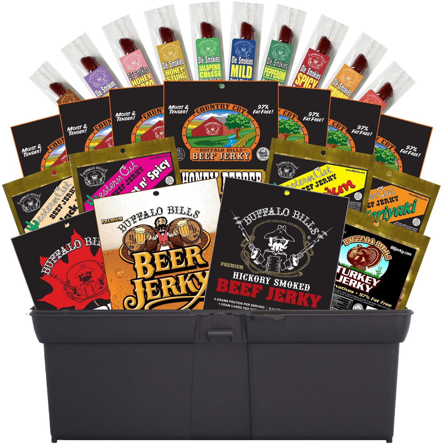Buffalo Bills 25-Piece Beef Jerky &amp; Beef Stick Sampler Gift Tool Box (filled with 25 assorted packs)