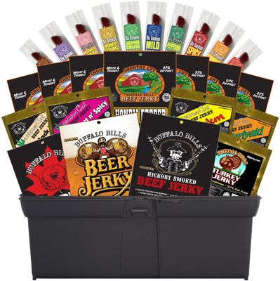 Buffalo Bills 25-Piece Beef Jerky &amp; Beef Stick Sampler Gift Tool Box (filled with 25 assorted packs)