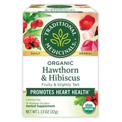 Traditional Medicinals Tea, Organic Hawthorn &amp; Hibiscus, Promotes Heart Health, 16 Tea Bags