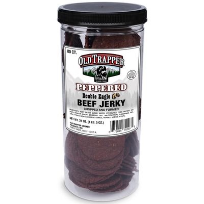 Old Trapper Peppered Double Eagle Beef Jerky | Traditional Style Real Wood Smoked Made From 100% Lean Beef | 1 Jar (80Piece), 80Count