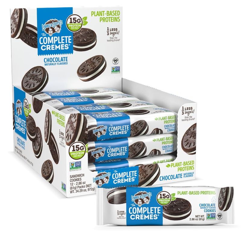 Lenny &amp; Larry's The Complete Cremes, Sandwich Cookies, Chocolate, Vegan, 5g Plant Protein, 6 Cookies Per Pack (Box of 12)