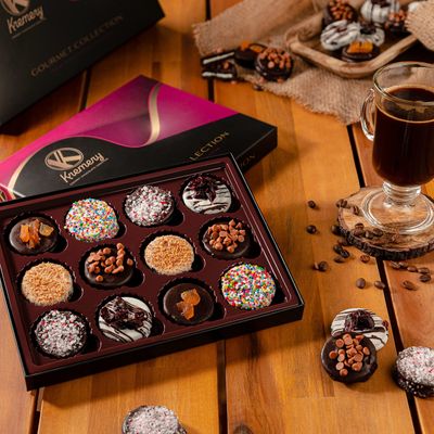 KREMERY Creamy Chocolate Cravings - Valentines Chocolate Covered Sandwich Cookies And Cream Gift Basket (12 Count) Birthday Sweet Treats - Assorted Candy Toppings - Kosher Parve