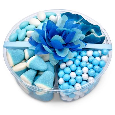 Purple Plum-Blue Candy Gift Platter - Assorted Gourmet Sampler Basket of Quality Sweets - An Ideal Candy Box for Baby Shower Decorations for Boys- Elegant Candy Tray with Fancy Ribbon