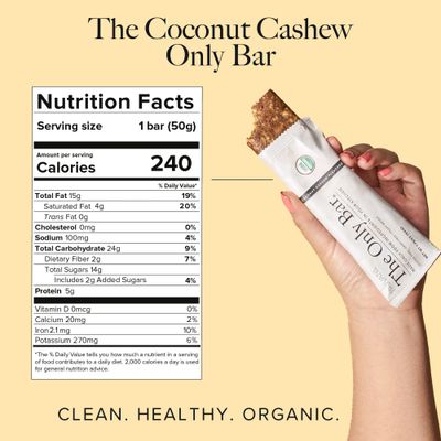 Truvani Plant Based Snack Bar | Coconut Cashew 12 Pack | 5g Protein | USDA Organic and Vegan | The Only Bar | Dairy, Soy, and Gluten Free | Individually Wrapped