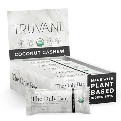 Truvani Plant Based Snack Bar | Coconut Cashew 12 Pack | 5g Protein | USDA Organic and Vegan | The Only Bar | Dairy, Soy, and Gluten Free | Individually Wrapped