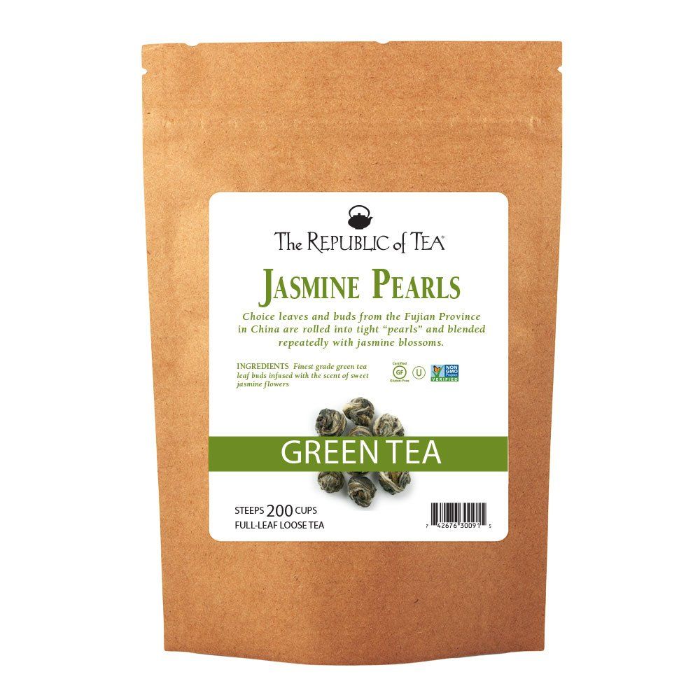 The Republic of Tea Jasmine Pearls Full-Leaf Loose Green Tea | 1 Pound Bulk Bag | Steeps 200 Cups