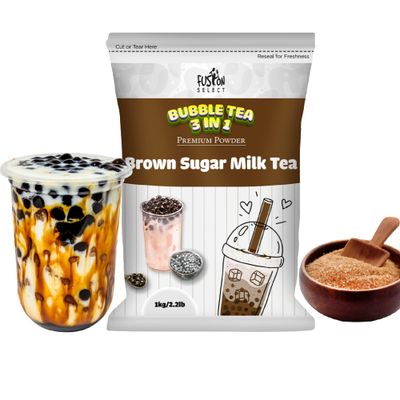Fusion Select 2.2lb Brown Sugar Milk Tea Powder Flavored-3-in-1 Drink Powder with Cream &amp; Sugar - Instant Pre-Mixed Beverage for Hot or Cold Blends or Yummy Frappes