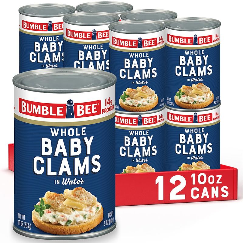 Bumble Bee Whole Baby Canned Clams, 10 oz Can (Pack of 12) - Ready to Eat - 13g Protein per Serving - Gluten Free