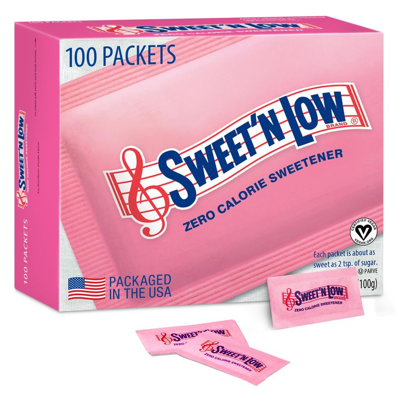 Sweet&#39;N Low Zero Calorie Sweetener Packets, 100 Ct, Kosher &amp; Gluten Free, Low Glycemic Index, Individual Tea and Coffee Sweetener Packets