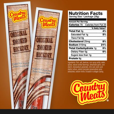 Country Meats, Meat Sticks, 0 Trans Fat, USDA Certified, Good Source of Protein, Carb Conscious Snack (10 Meat Sticks, Original Smoked Hickory)