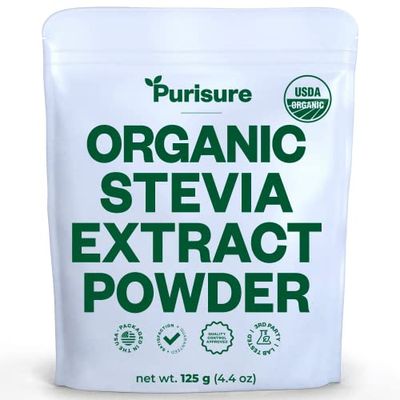 Purisure Stevia Concentrated Powder,125 g, Premium Zero Calorie Stevia Sweetener - Powdered Pure Stevia Extract, Natural Stevia Powder for Baking - No Aftertaste, Non-GMO, Keto Friendly- 846 Servings