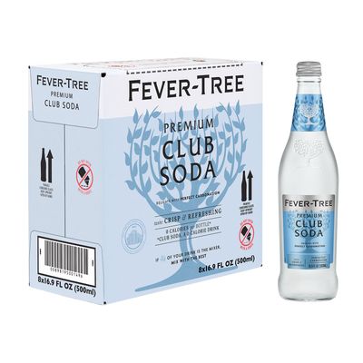 Fever Tree Club Soda - Premium Quality Mixer - Refreshing Beverage for Cocktails &amp; Mocktails. Naturally Sourced Ingredients, No Artificial Sweeteners or Colors - 500 ML Bottles - Pack of 8