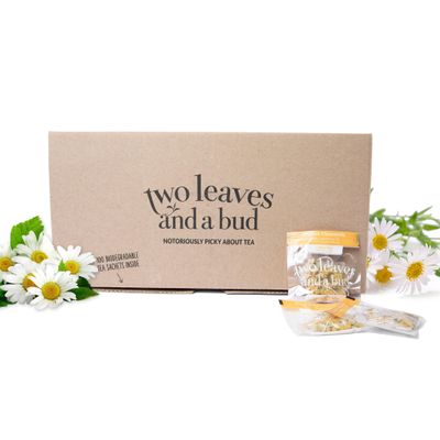 Two Leaves and a Bud Organic Chamomile Tea Bags, Naturally Caffeine Free, Whole Leaf Herbal Chamomile Tea in Compostable Sachets, 100 Count (Pack of 1)
