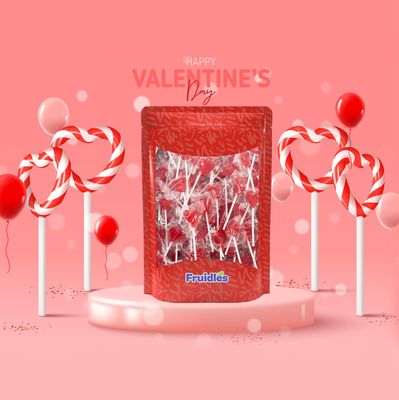 Fruidles Valentines Day Lollipops Mini Red Heart Shaped Strawberry Flavored Lollipop, Individually Wrapped, 5g Lollipops (400 Lollipops (5 Pounds (Bulk)))