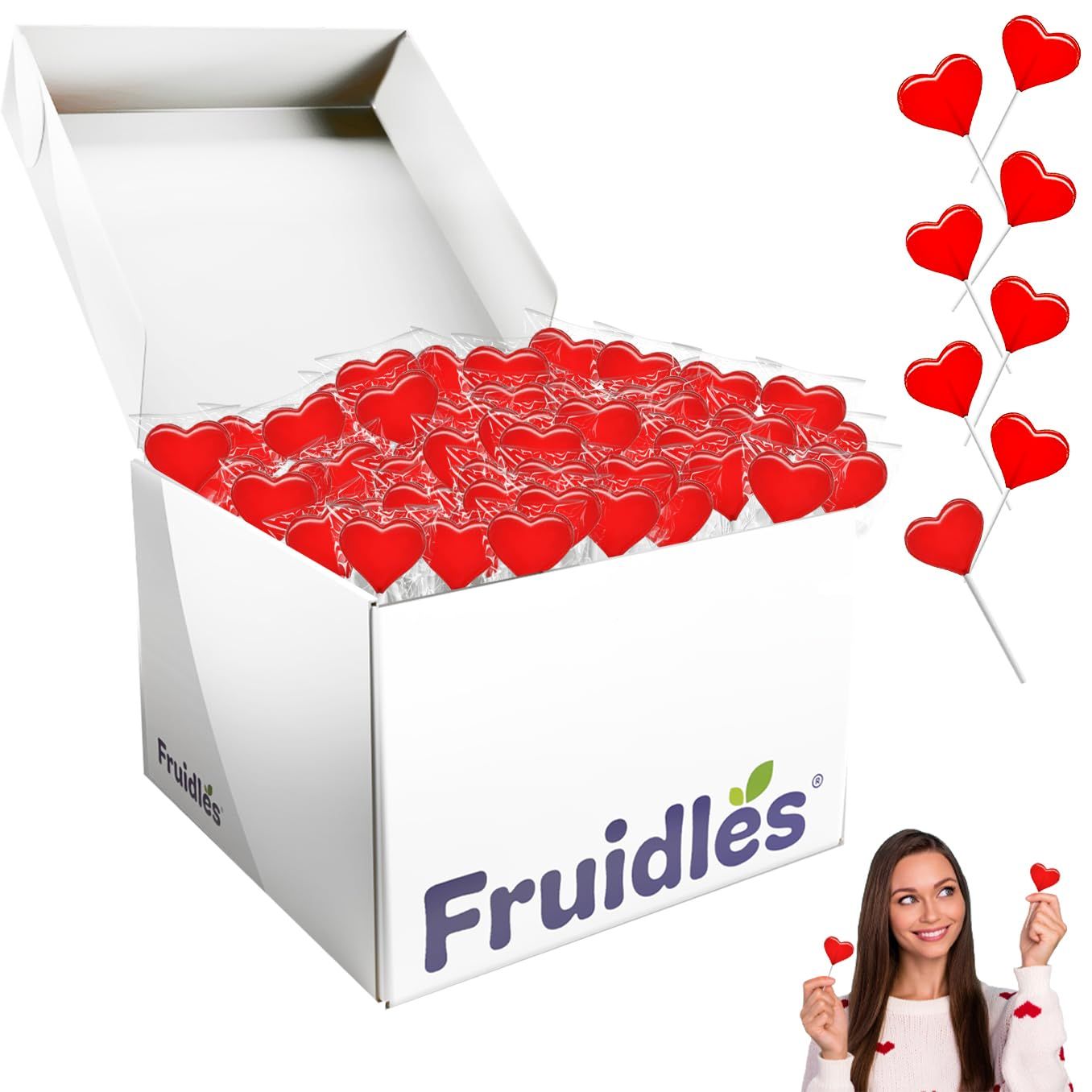 Fruidles Valentines Day Lollipops Mini Red Heart Shaped Strawberry Flavored Lollipop, Individually Wrapped, 5g Lollipops (400 Lollipops (5 Pounds (Bulk)))