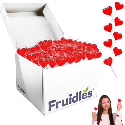 Fruidles Valentines Day Lollipops Mini Red Heart Shaped Strawberry Flavored Lollipop, Individually Wrapped, 5g Lollipops (400 Lollipops (5 Pounds (Bulk)))