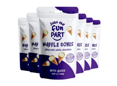 Just The Fun Part, Bite-Size Crispy Mini Waffle Cones, Filled With Premium Belgian White Chocolate, Great For Snacks, Desserts, Grab &amp; Go - Kosher, White Chocolate, 4.23 Ounce (Pack of 6)