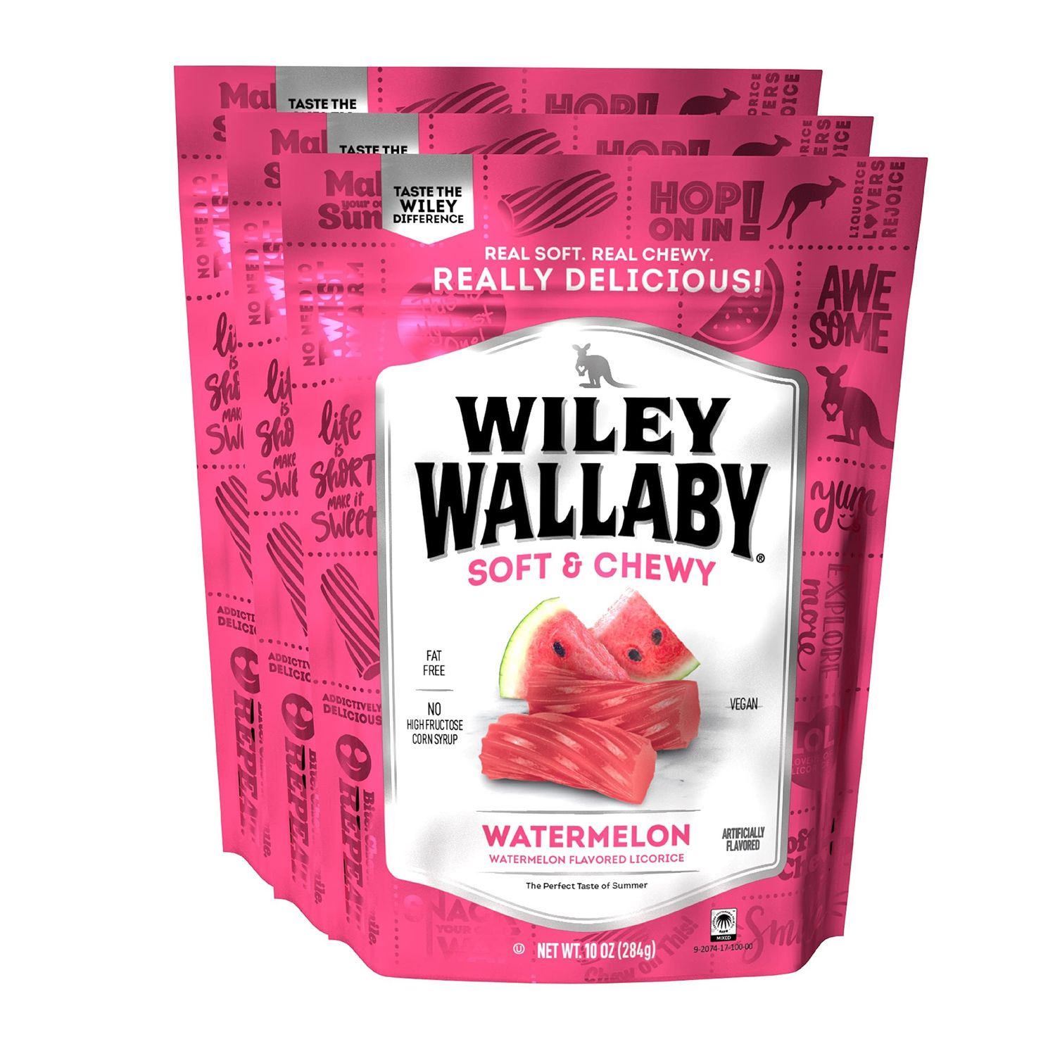 Wiley Wallaby Licorice 10 Ounce Classic Gourmet Soft &amp; Chewy Australian Watermelon Licorice Candy Twists, 3 Pack