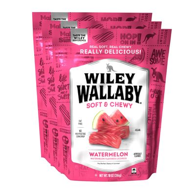 Wiley Wallaby Licorice 10 Ounce Classic Gourmet Soft &amp; Chewy Australian Watermelon Licorice Candy Twists, 3 Pack