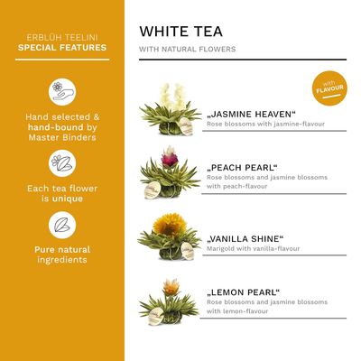 Creano Tea Flowers in Cup Size - Blooming Tea - 8 Flowering Tea in 4 Different Varieties - White Tea