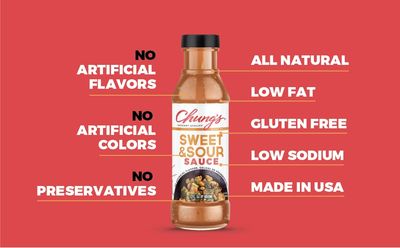 Chung's Sweet and Sour Sauce for Egg Rolls &amp; Asian Appetizers | Low Sodium - Low Fat - Gluten-Free | Dipping &amp; Marinade Sauce | Made in the USA, 12 FL. Oz (Pack of 2)
