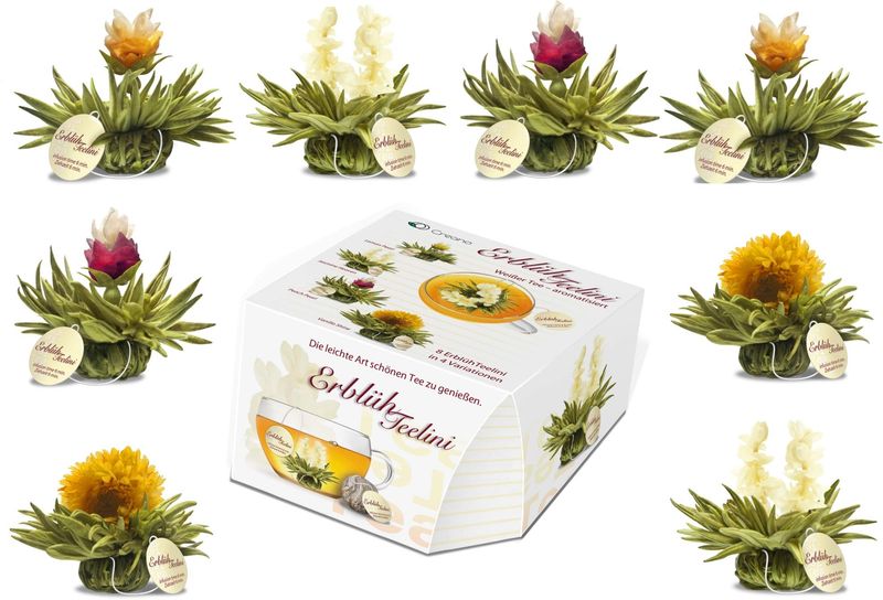 Creano Tea Flowers in Cup Size - Blooming Tea - 8 Flowering Tea in 4 Different Varieties - White Tea