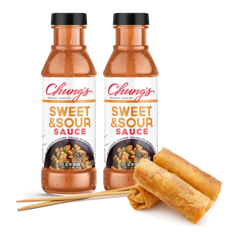 Chung&#39;s Sweet and Sour Sauce for Egg Rolls &amp; Asian Appetizers | Low Sodium - Low Fat - Gluten-Free | Dipping &amp; Marinade Sauce | Made in the USA, 12 FL. Oz (Pack of 2)