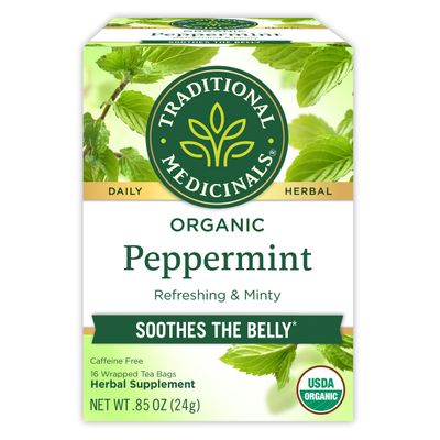 Traditional Medicinals Tea, Organic Peppermint, Soothes Your Belly, Refreshing &amp; Minty, 16 Tea Bags