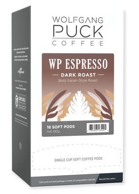 Wolfgang Puck Coffee, Espresso, 9.5 Gram Soft Pods, 18 Count (Pack of 6)