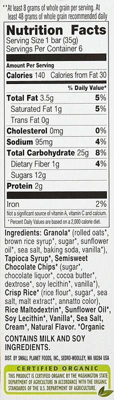 Cascadian Farms Organic Chocolate Chip Chewy Granola Bar, 1.2 oz 6 count